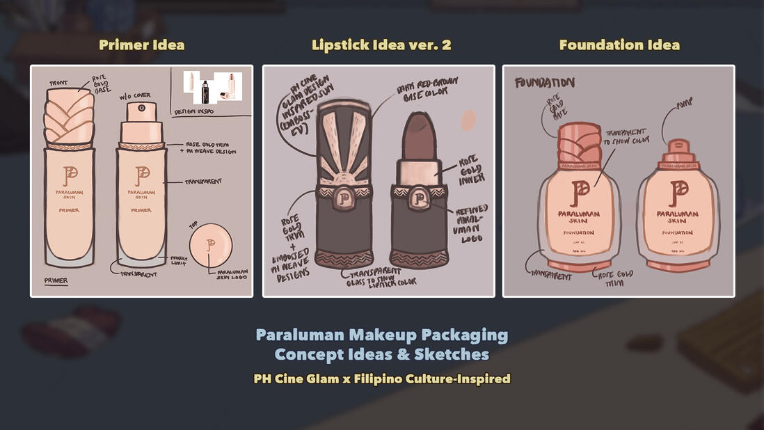 Paraluman Skin | concepst created for another variety of lipstick packaging, along with primer and foundation ideas with the same Filipino culture and PH Cine Glam aesthetic; made with Procreate