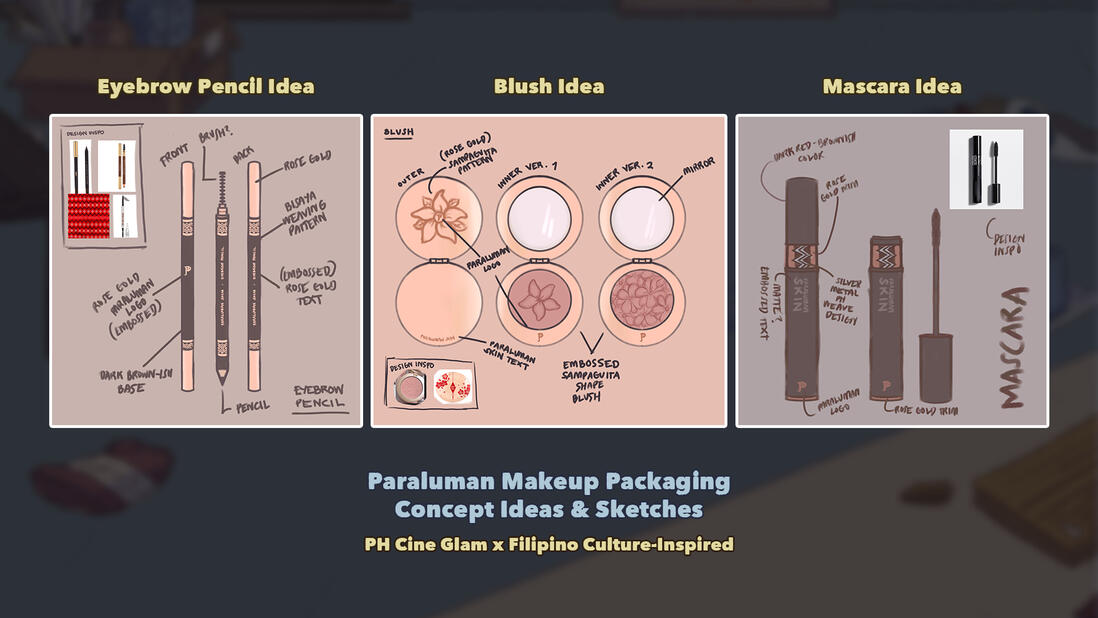 Paraluman Skin | made conceptual sketchs for product packaging designs for an eyebrow pencil, compact blush, and mascara--also created with the same PH CineGlam x Filipino Culture theme; made with Procreate
