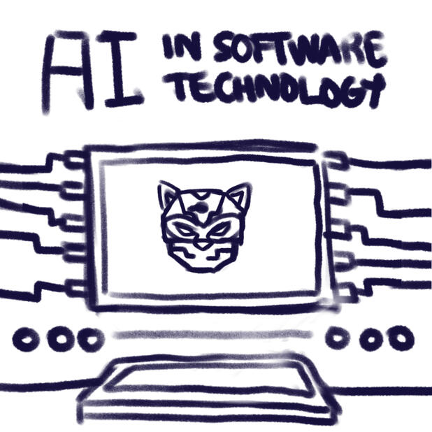 SABR Solutions Inc. | the initial sketch and concept for a pubmat posted on SABR Solutions Inc.'s social media about AI in Software Technology; made with Procreate