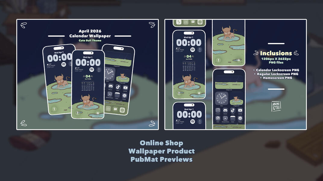 Online Shop | publication material content I made for one of my wallpaper products on my Ko-Fi for my art account; illustrations made with Procreate, graphics in Adobe Photoshop