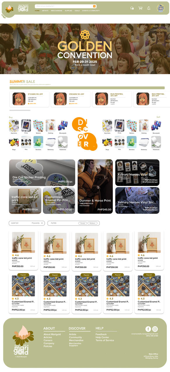 Marigold | worked on the Homepage UI design for a UI Design school project my group and I called Marigold, a site that aims to help artists grow their business; made with Figma
