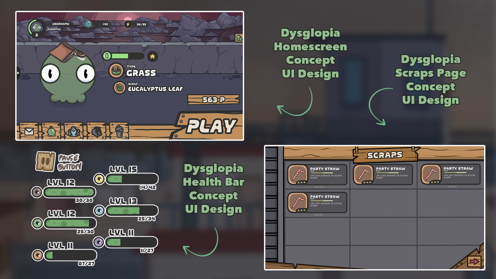 Dysglopia | created the UI design and assets for the Main Page for the game Dysglopia (a project that was in the works for the company I was working part-time for); made with Clip Studio Paint Ex