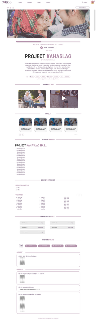 Oikos | made the UI Design for the Individual Project page that would show more about a selected Oikos Project; made with Figma